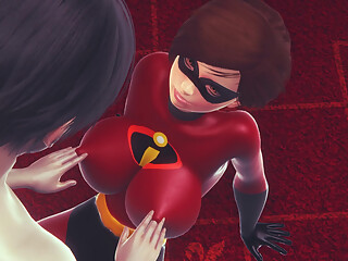 Helen Parr The Incredibles Gets an Orgasm from Breast Play and Cunnilingus - Fingering Her Tight Pussy in 3D Animation
