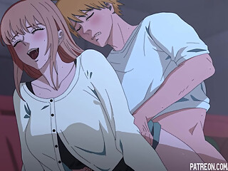 Makima got excited from public sex in the cinema hentai anime