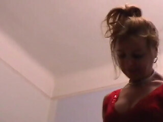 Classy blonde wearing high heels trampling