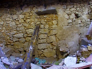 Sexy young slut with big boobs slammed in a ruined house