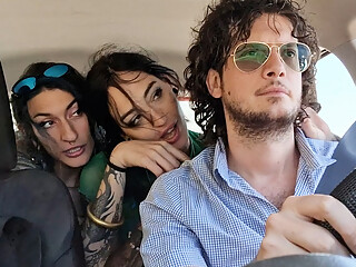 I picked up two lesbian hitchhikers. They were both a handful but at least they tasted my cock - DOUBLE BLOWJOB - STANDING  FUCK