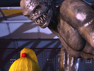 Pretty girl gets her asshole trained by a huge monster dick