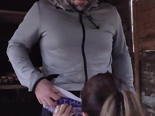 Fucking my wife outside while she is chopping fire wood