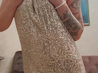 Short dress, high heels teasing