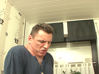 Attractive German maid in stockings fucks a repairman