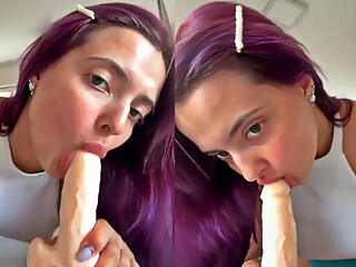 DEEP SLOWY BLOWJOB FROM PURPLE HAIRED BEAUTY