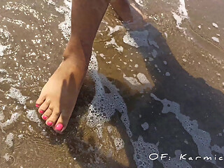 Foot fetish. My wife showing her bare feet on the beach