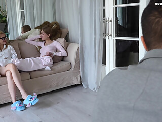 Mom Is Shopping, Sexy Stepdaughter and Hot Girlfriend Are Having Anal Sex with Her Lover!