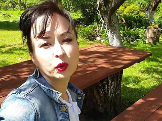 Wanking My All Natural Cunt with Hairy Bush While Sitting in The Spring Garden