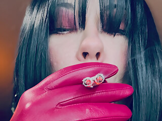 Filthy BBW Tina Snua Smokes 2 Cork Cigarettes At Once! Leather Gloves Speed Smoking