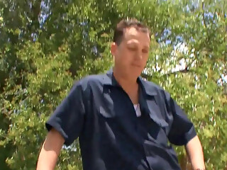 Cuckold looks at his cock slammed