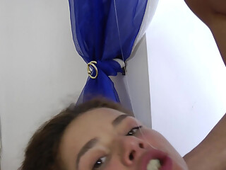 Sweet face for two huge giant cocks