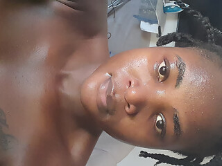 Black ass queen with natural beauty showing her creamy shavad pussy and saggy tits